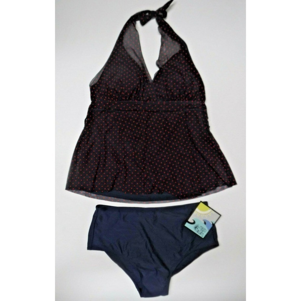 Mazu Swim Plus Womens Size 20W Blue & Red‎ Polka Dot Tankini Halter Swimsuit New